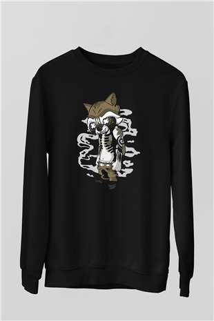Rocket Gangster Baskılı Siyah Unisex Sweatshirt