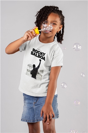 Rocky Baskılı Beyaz Unisex Çocuk Tişört