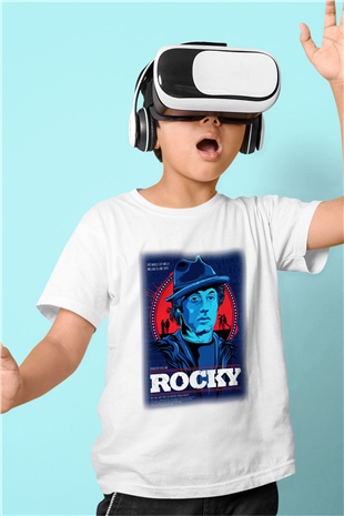 Rocky Baskılı Beyaz Unisex Çocuk Tişört