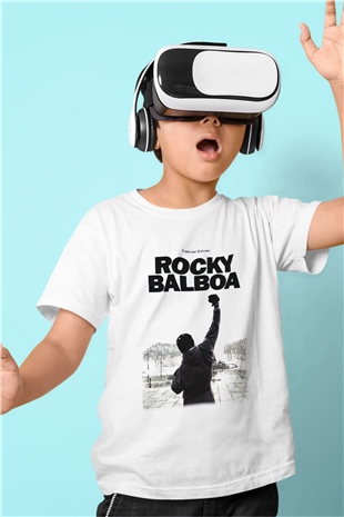 Rocky Baskılı Beyaz Unisex Çocuk Tişört