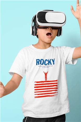 Rocky Baskılı Beyaz Unisex Çocuk Tişört