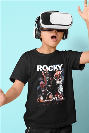 Rocky Baskılı Siyah Unisex Çocuk Tişört