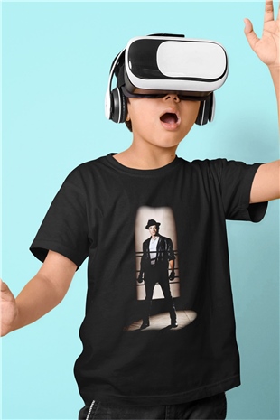 Rocky Baskılı Siyah Unisex Çocuk Tişört
