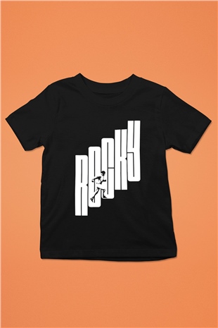 Rocky Baskılı Siyah Unisex Çocuk Tişört