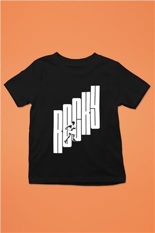 Rocky Baskılı Siyah Unisex Çocuk Tişört