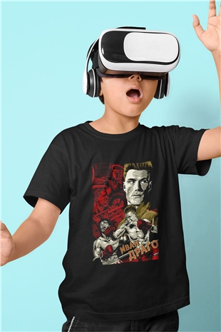 Rocky Baskılı Siyah Unisex Çocuk Tişört