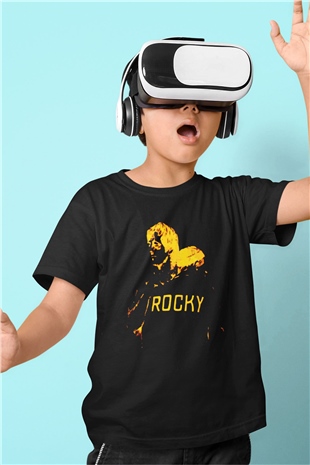 Rocky Baskılı Siyah Unisex Çocuk Tişört