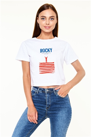 Rocky Beyaz Croptop Tişört