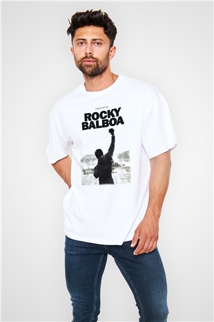 Rocky Beyaz Unisex Oversize Tişört T-Shirt