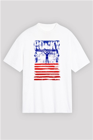 Rocky Beyaz Unisex Oversize Tişört T-Shirt