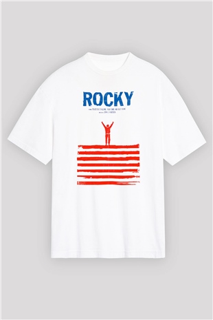 Rocky Beyaz Unisex Oversize Tişört T-Shirt