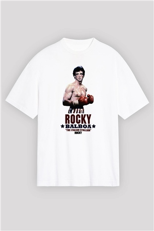 Rocky Beyaz Unisex Oversize Tişört T-Shirt