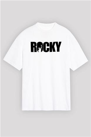 Rocky Beyaz Unisex Oversize Tişört T-Shirt