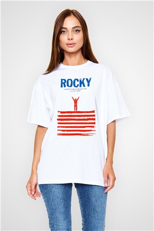 Rocky Beyaz Unisex Oversize Tişört T-Shirt
