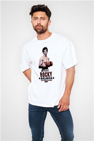 Rocky Beyaz Unisex Oversize Tişört T-Shirt