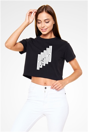 Rocky Siyah Crop Top Tişört