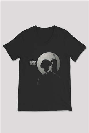 Rocky Siyah Unisex V Yaka Tişört T-Shirt