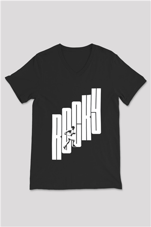 Rocky Siyah Unisex V Yaka Tişört T-Shirt