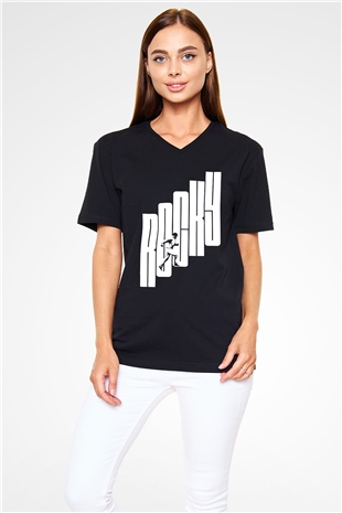Rocky Siyah Unisex V Yaka Tişört T-Shirt