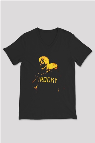 Rocky Siyah Unisex V Yaka Tişört T-Shirt
