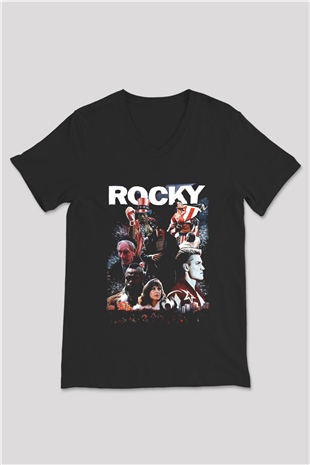Rocky Siyah Unisex V Yaka Tişört T-Shirt