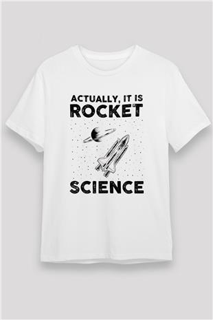 Roket Bilim Baskılı Unisex Beyaz Tişört - Tshirt