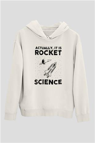 Roket Bilim Baskılı Unisex Ekru Hoodie