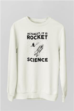 Roket Bilim Baskılı Unisex Ekru Sweatshirt