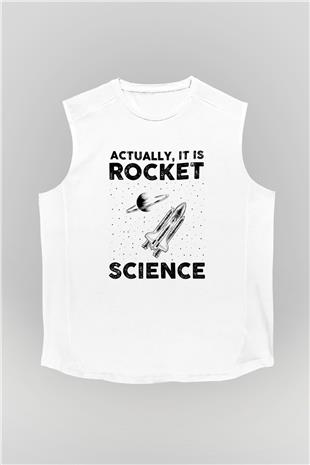 Roket Bilim Baskılı Unisex Kolsuz Beyaz Tişört - Tshirt