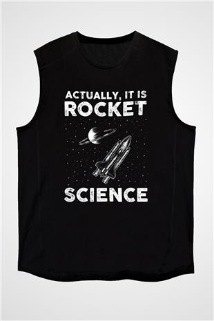 Roket Bilim Baskılı Unisex Kolsuz Siyah Tişört - Tshirt