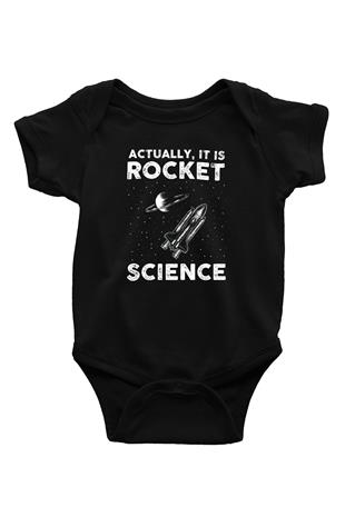Roket Bilim Baskılı Unisex  Siyah Bebek Body - Zıbın