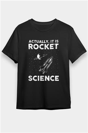 Roket Bilim Baskılı Unisex Siyah Tişört - Tshirt