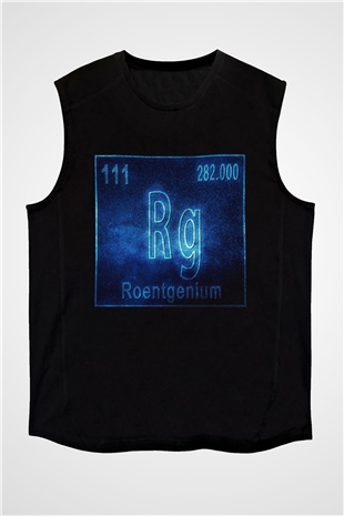 Röntgenyum Atom Numarası Baskılı Unisex Siyah Kolsuz Tişört