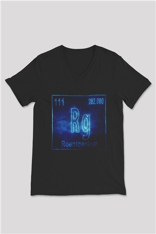 Röntgenyum Atom Numarası Baskılı Unisex Siyah V Yaka Tişört