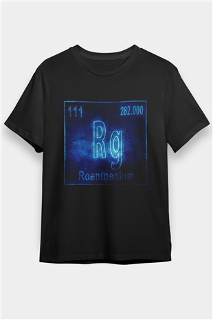 Röntgenyum Atom Numarası Baskılı Unisex Siyah Tişört