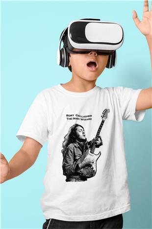 Rory Gallagher Baskılı Beyaz Unisex Beyaz Çocuk Tişört - Tshirt