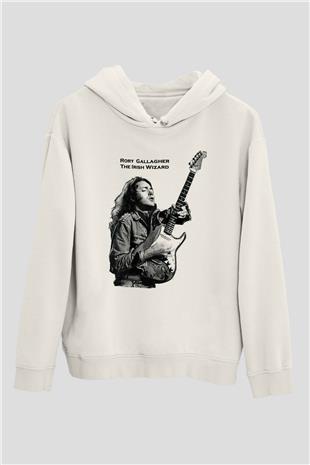 Rory Gallagher Baskılı Beyaz Unisex Kapüşonlu Sweatshirt