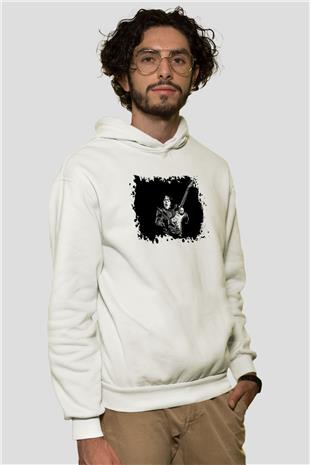 Rory Gallagher Baskılı Beyaz Unisex Kapüşonlu Sweatshirt
