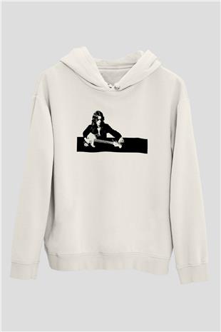 Rory Gallagher Baskılı Beyaz Unisex Kapüşonlu Sweatshirt