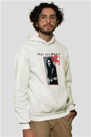 Rory Gallagher Baskılı Beyaz Unisex Kapüşonlu Sweatshirt