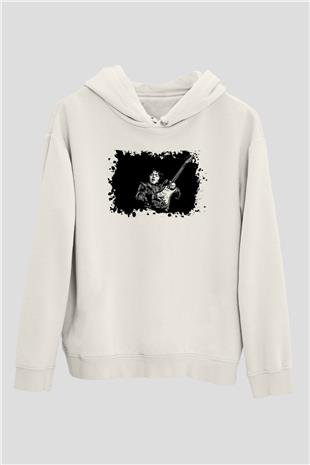Rory Gallagher Baskılı Beyaz Unisex Kapüşonlu Sweatshirt