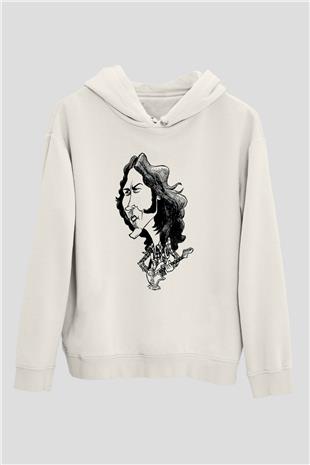 Rory Gallagher Baskılı Beyaz Unisex Kapüşonlu Sweatshirt