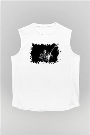 Rory Gallagher Baskılı Beyaz Unisex Kolsuz Tişört - Tshirt