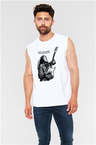 Rory Gallagher Baskılı Beyaz Unisex Kolsuz Tişört - Tshirt