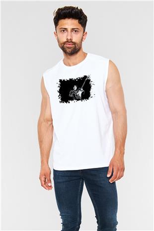 Rory Gallagher Baskılı Beyaz Unisex Kolsuz Tişört - Tshirt