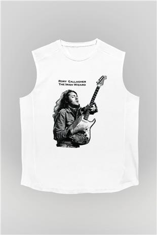 Rory Gallagher Baskılı Beyaz Unisex Kolsuz Tişört - Tshirt