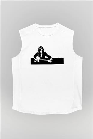 Rory Gallagher Baskılı Beyaz Unisex Kolsuz Tişört - Tshirt