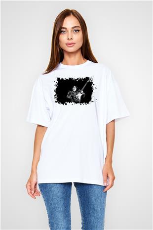 Rory Gallagher Baskılı Beyaz Unisex Oversize Tişört - Tshirt