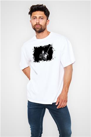 Rory Gallagher Baskılı Beyaz Unisex Oversize Tişört - Tshirt