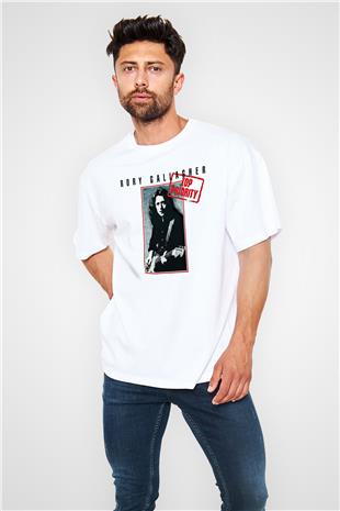 Rory Gallagher Baskılı Beyaz Unisex Oversize Tişört - Tshirt